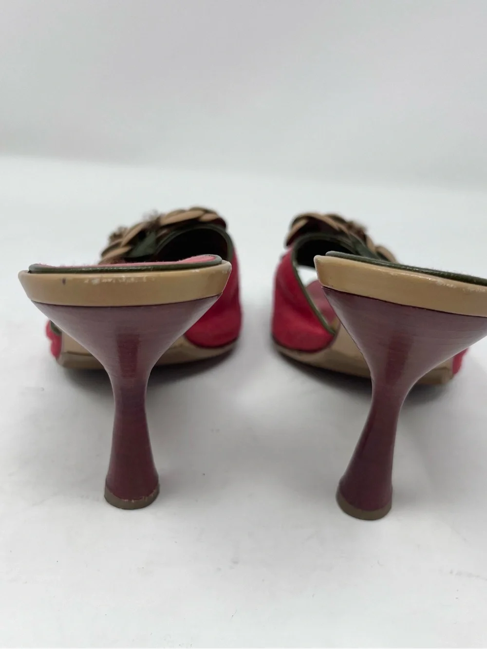 Vintage Chanel Camellia Mule Heel Sandal Red Canvas Chanel Logo Y2K size 36.5